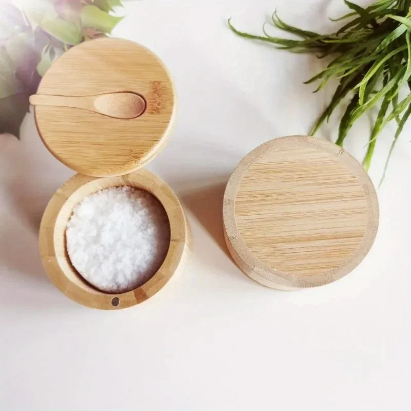 Salt Seasoning Jars Pepper Jar Set – Bamboo Condiment Box Sugar Storage Pot with Lid Multi-Purpose Bowls