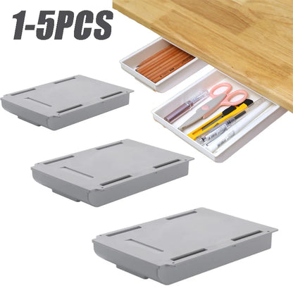 Adhesive Under Desk Drawer Organizer Hidden Table Storage Box Slide Out Tray Simple Sundries Cosmetics Stationery Organizer