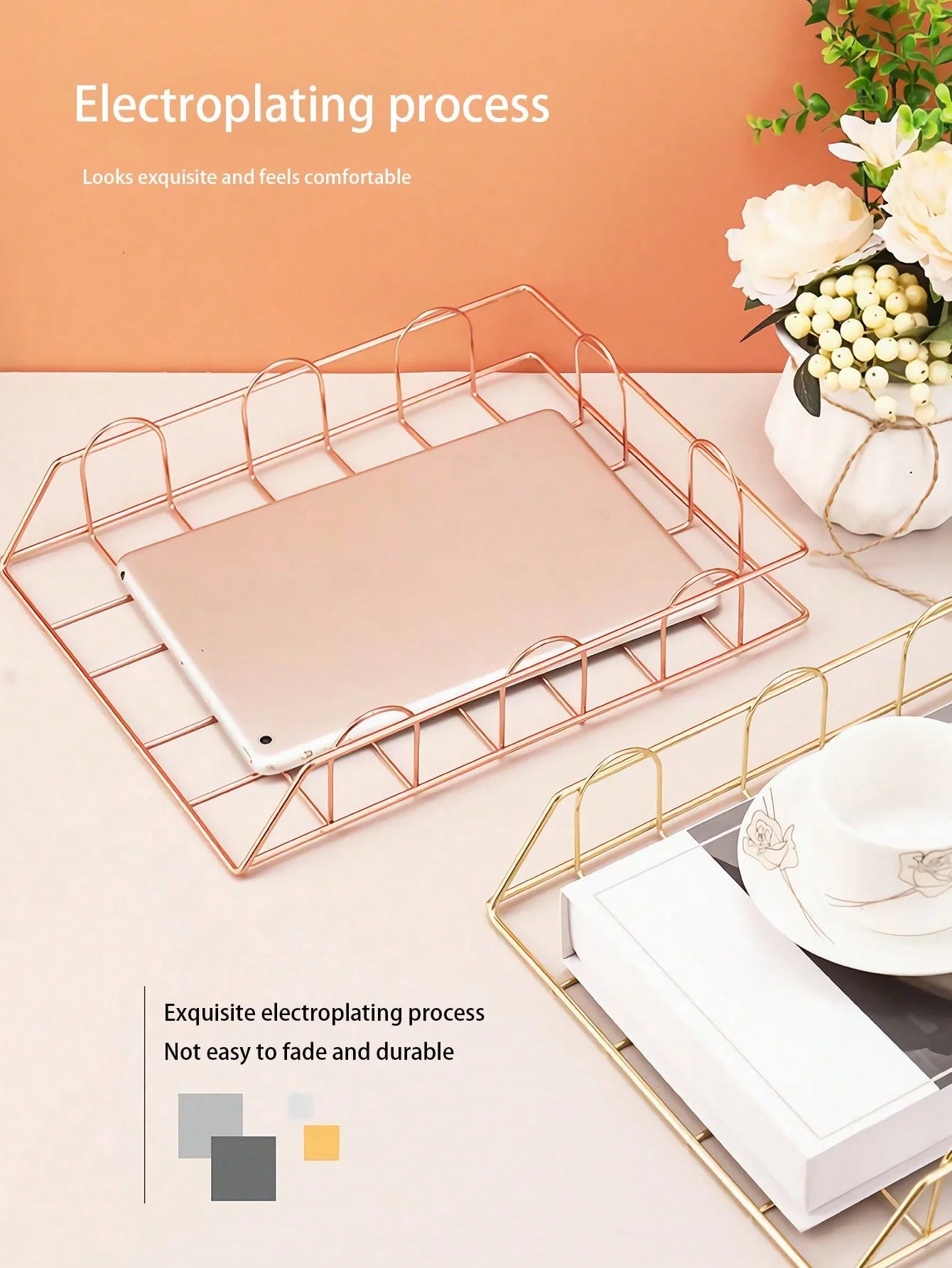 Metal Desktop File Organizer, Stackable Horizontal Letter Tray Paper Holder for Office & Home