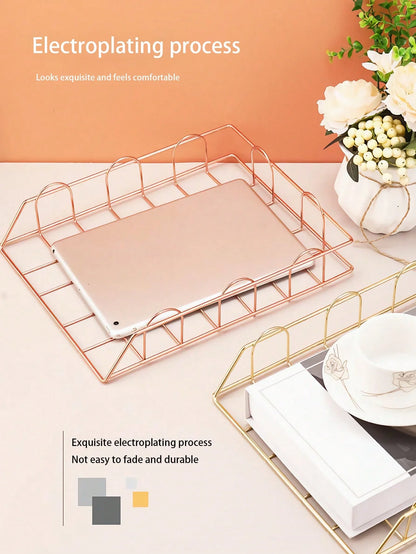 Metal Desktop File Organizer, Stackable Horizontal Letter Tray Paper Holder for Office & Home