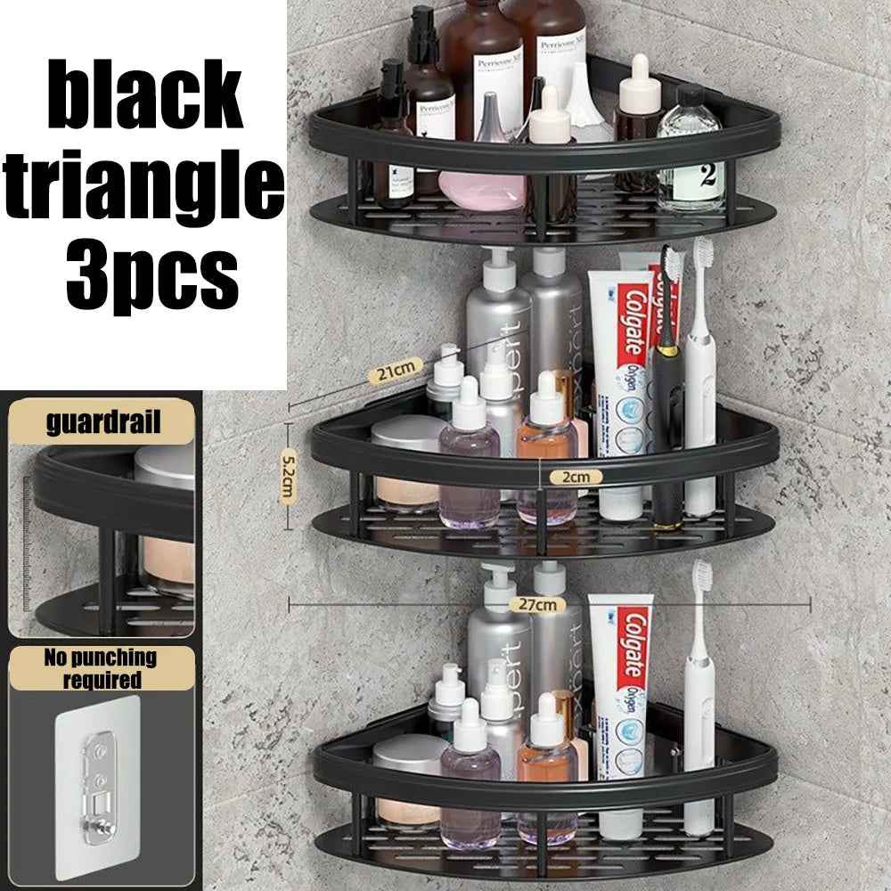 Wall Hanging Corner Bathroom Shelf – No-Drill Rectangular Shower Rack for Shampoo & Towels