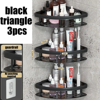 Wall Hanging Corner Bathroom Shelf – No-Drill Rectangular Shower Rack for Shampoo & Towels