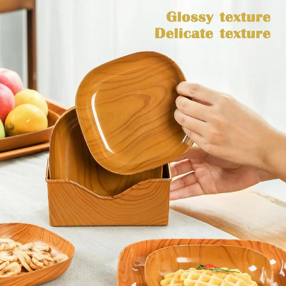 Japanese Style Imitation Wood Grain Square Plate, Simple Kitchen Tableware Dish for Dinner & Serving