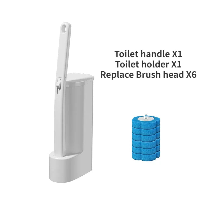 White Disposable Toilet Brush Cleaner with Long Handle, Replaceable Brush Head Bathroom Cleaning Accessory