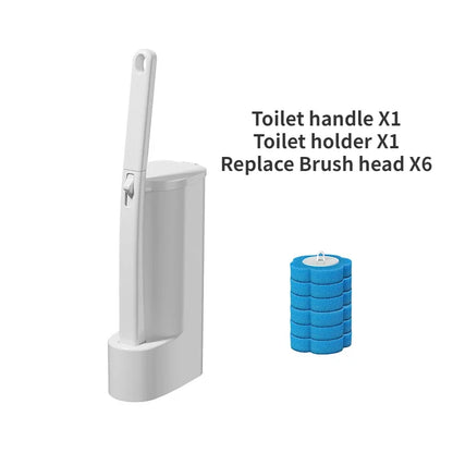 White Disposable Toilet Brush Cleaner with Long Handle, Replaceable Brush Head Bathroom Cleaning Accessory