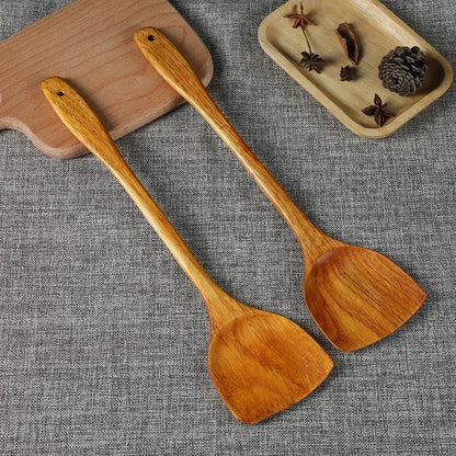 Bamboo Wood Spatula 39cm – Long Handle Wooden Cooking Spatula Safe for Non-Stick Pans