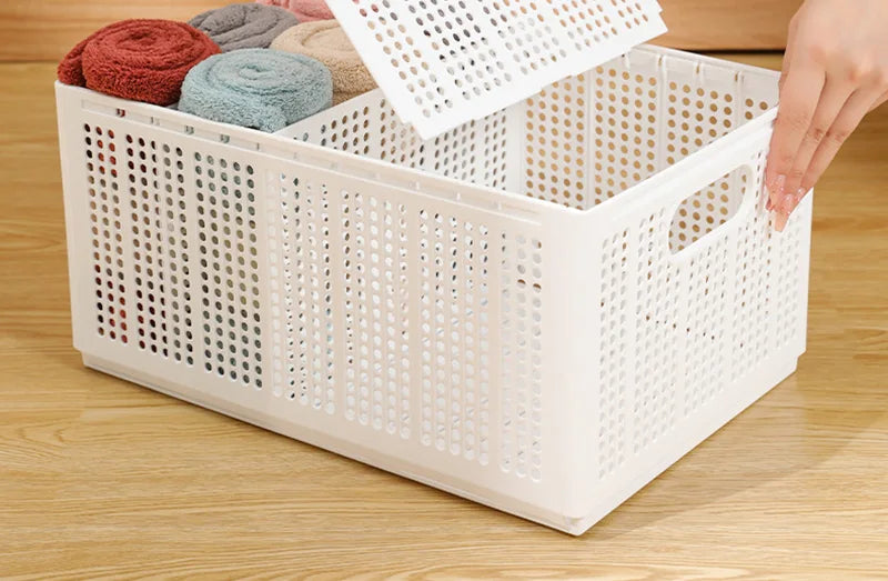 Foldable Storage Basket with Adjustable Dividers – Stackable Drawer Organizer for Bra, Underwear & Clothes