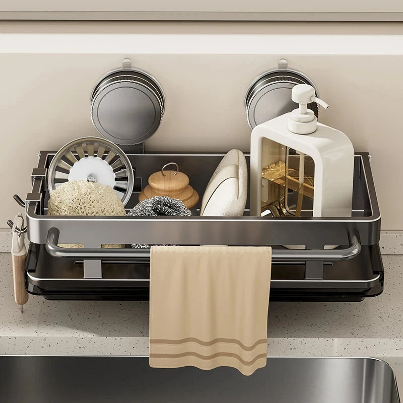 Suction Cup Wall-Mounted Kitchen Sink Storage Rack – Punch-Free Rag & Sponge Draining Organizer