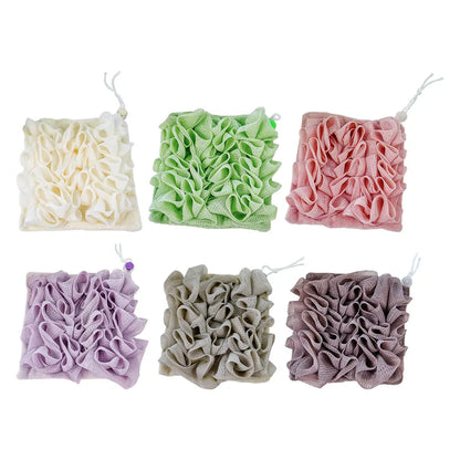 Soft Exfoliating 2-In-1 Bath Loofah – Bath Ball Towel with Drawstring Soap Closure Reusable Mesh Shower Sponge