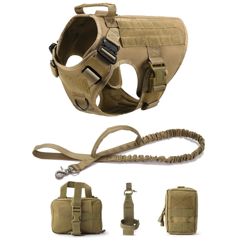 Tactical Dog Harness and Leash Set for Large and Medium Dogs, Military-Style Training Vest for German Shepherd, Golden Retriever, and Working Breeds