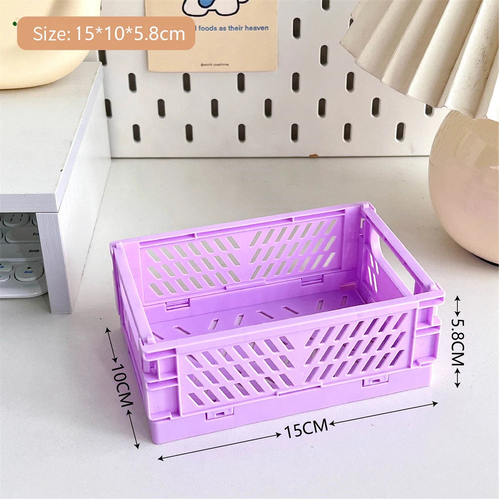 Collapsible Plastic Crate – Folding Storage Box Basket for Desktop, Cosmetics & Home Organization