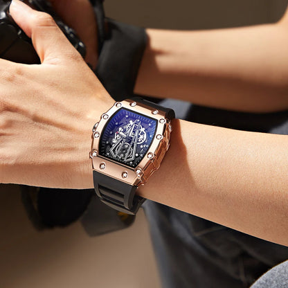 WLISTH Men’s Large Dial Square Quartz Watch, Waterproof Sport Wristwatch with Luminous Hands, Rubber Strap, and Calendar Display