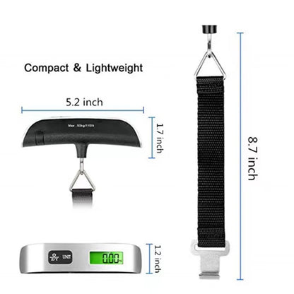Portable Digital Luggage Scale with LCD Display, 50kg / 110lb Electronic Hanging Suitcase Scale, Travel Baggage Weight Checker with Temperature Display