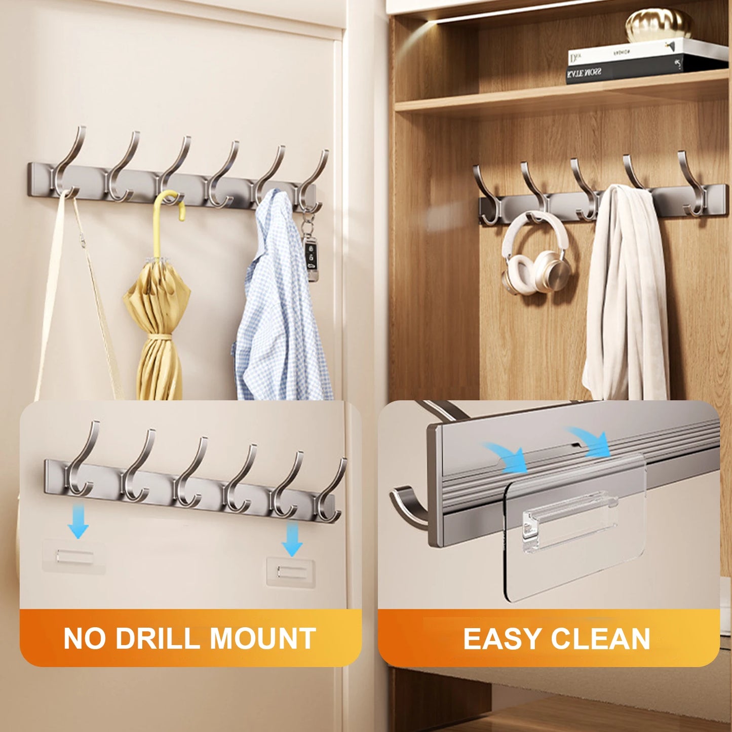 Adhesive Wall Clothes Hooks – No-Drill Bathroom Towel & Door Back Hanging Hooks