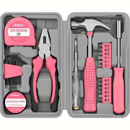 24-Piece Pink Tool Kit for Women, Mini Home Toolbox Set with Hammer, Pliers, Wrench and Screwdriver
