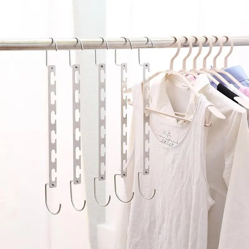 6-Hole Stainless Steel Clothes Hanger – Foldable Traceless Shirt & Clothing Storage Hooks