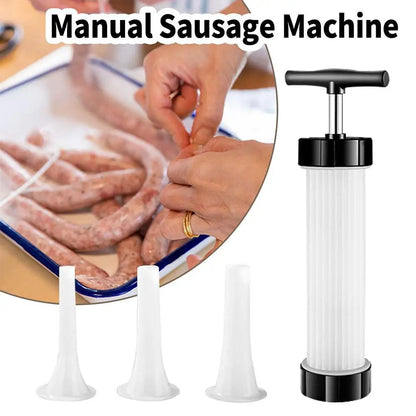 Portable Manual Sausage Maker Machine, Homemade Sausage Stuffing Press with 3 Funnels for Kitchen Use