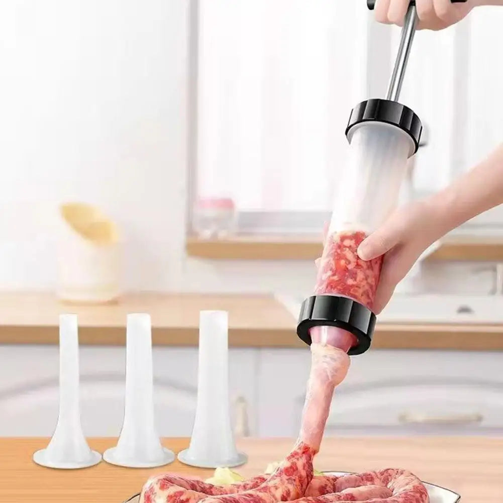 Portable Manual Sausage Maker Machine, Homemade Sausage Stuffing Press with 3 Funnels for Kitchen Use