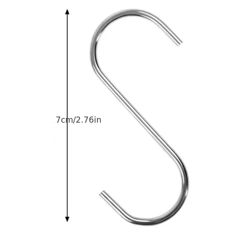 10Pcs Stainless Steel S-Shaped Hooks – Multi-Functional Metal Hanging Hooks for Kitchen & Bathroom