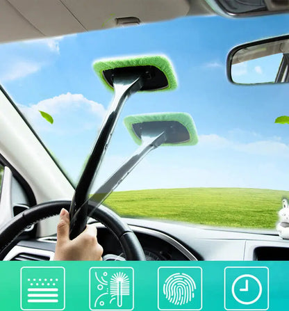 Car Window Cleaner Brush Kit – Windshield Cleaning Wash Tool Set with Long Handle Interior Auto Glass Wiper
