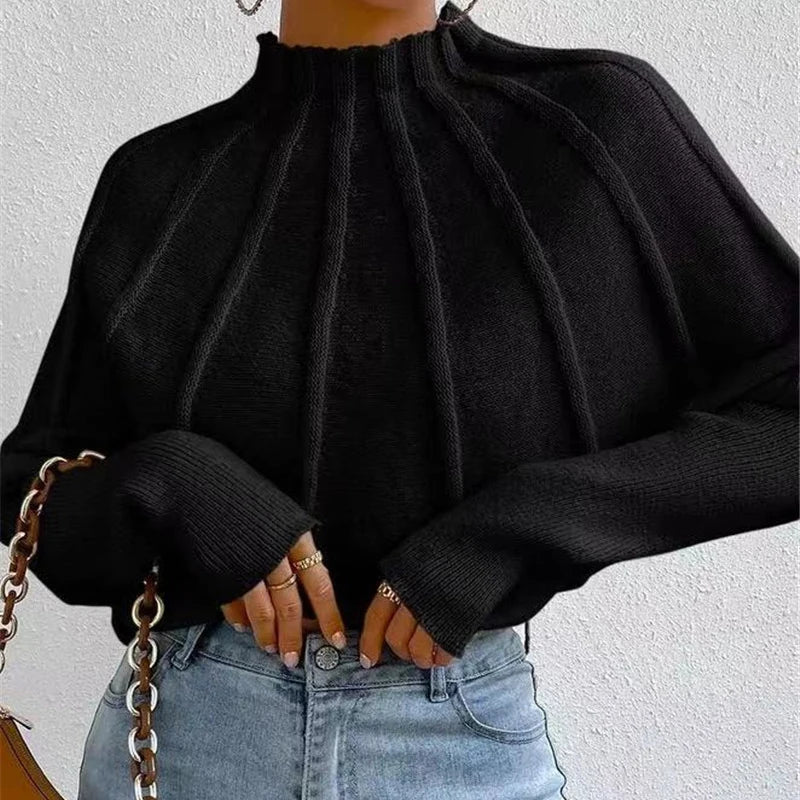 Women's Knitted Half-High Collar Sweater Batwing Sleeve Thickened Winter Style Pure Color  Sweaters Female