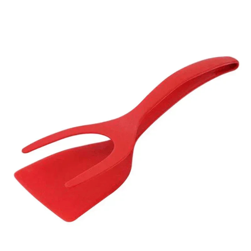 2-in-1 Nylon Grip Flip Tongs – Egg Spatula and Steak Turner Clamp Pancake Frying Kitchen Tool