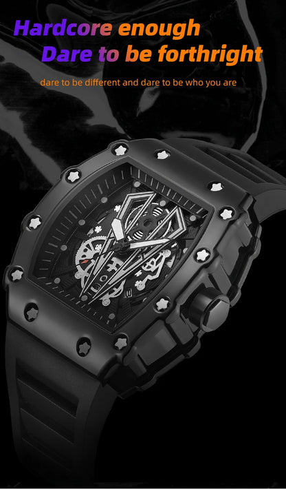 WLISTH Men’s Large Dial Square Quartz Watch, Waterproof Sport Wristwatch with Luminous Hands, Rubber Strap, and Calendar Display