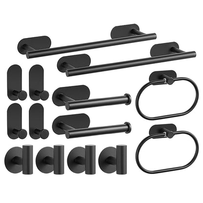 No-Drill Stainless Steel Bathroom Accessories Set, Self-Adhesive Towel Bar, Paper Holder, Towel Ring & Robe Hook