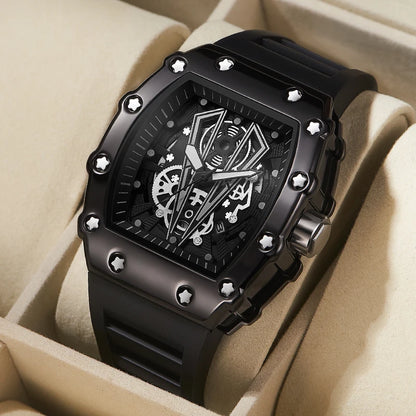 WLISTH Men’s Large Dial Square Quartz Watch, Waterproof Sport Wristwatch with Luminous Hands, Rubber Strap, and Calendar Display