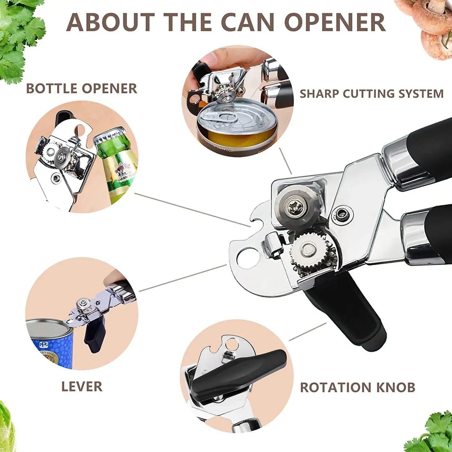 Professional Manual Can Opener – Multifunctional Stainless Steel Can and Bottle Opener Kitchen Gadget