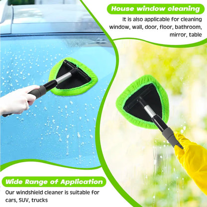 Telescopic Car Window Windshield Cleaning Brush Set – Microfiber Glass Cleaner Mist Scraper Eliminator