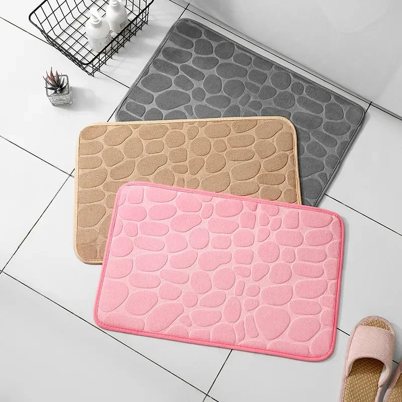 Memory Foam Bathroom Mat, Embossed Velvet Non-Slip Cobblestone Floor Rug, Microfiber Carpet for Bathroom and Living Room