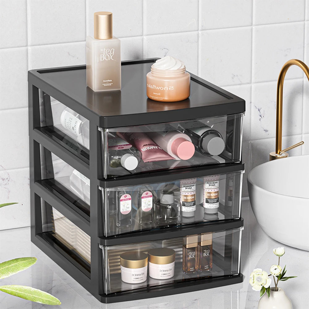 Clear Desktop Storage Box with Drawer – Heightened Plastic Table Organizer for Stationery & Cosmetics