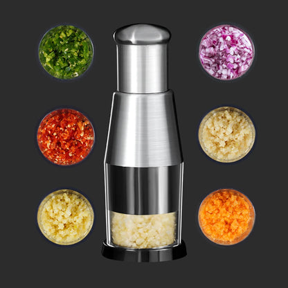 Stainless Steel Manual Hand Chopper – Mini Garlic Chopper Vegetable Slicer Mincer Crusher for Garlic, Ginger, Herbs, and Nuts