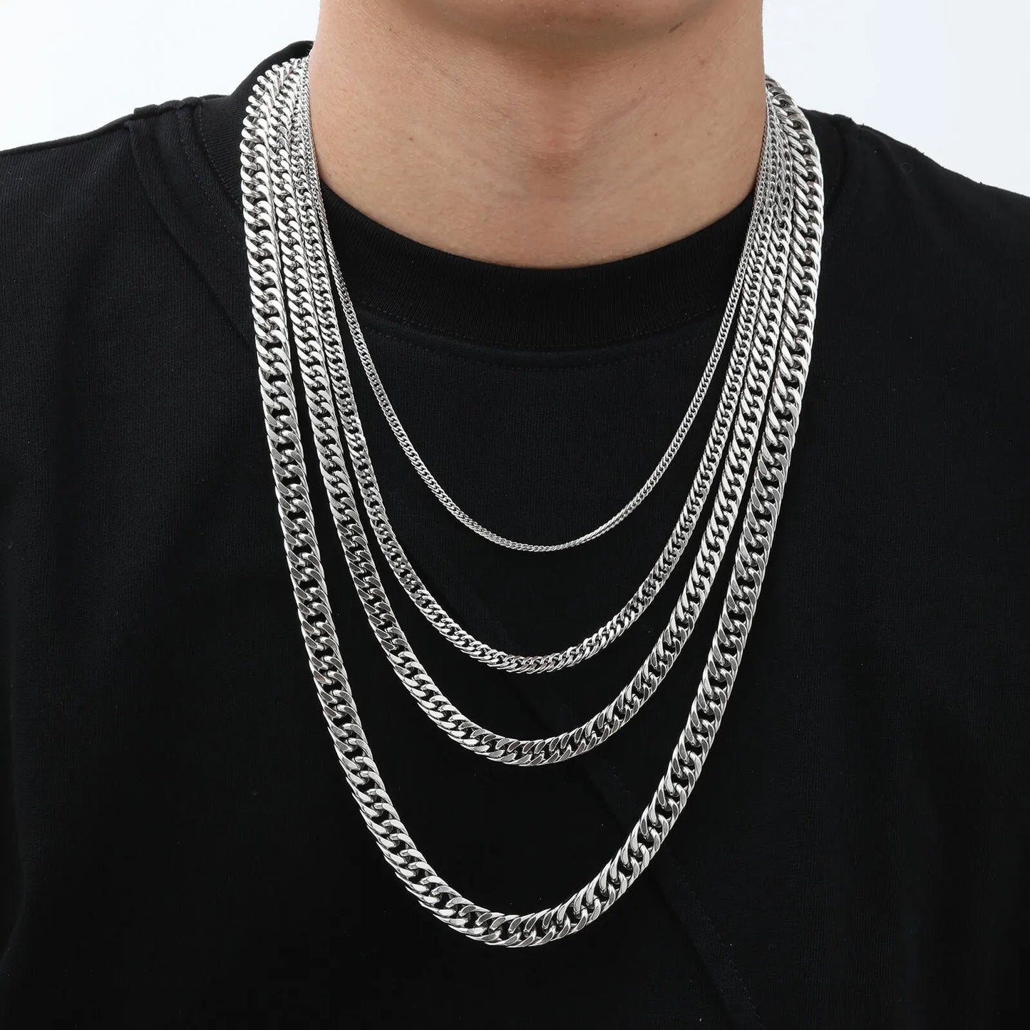 Vnox Stainless Steel Cuban Link Chain Necklace for Men and Women, Thick Miami Curb Chain, Waterproof Silver Unisex Jewelry