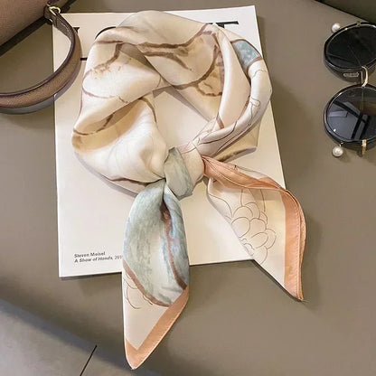 Luxury Printed Silk-Style Square Scarf for Women, Soft Satin Neckerchief Headband and Hair Ribbon, Fashion Hijab and Bag Accessory for Office and Daily Wear