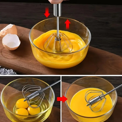 Stainless Steel Semi-Automatic Egg Beater, Hand Push Mixer for Egg, Cream and Baking Mixing