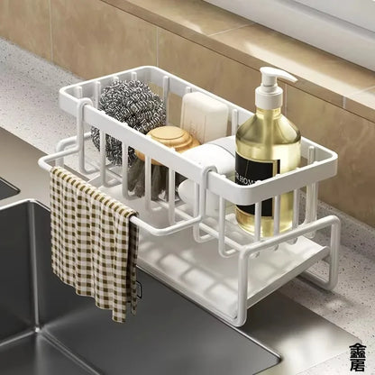 Compact Tap-Mounted Spice Shelf, Sink Organizer with Drainage Rack for Utensils & Kitchen Accessories