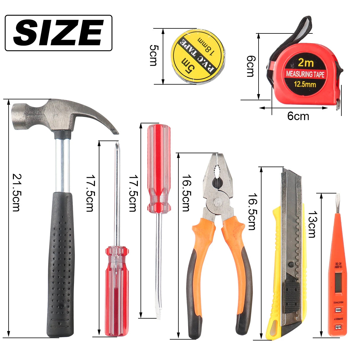 WOZOBUY Household Tool Kit Set, 8/9/12/13-Piece General Hand Tool Set with Plastic Toolbox for Home and Car Repair