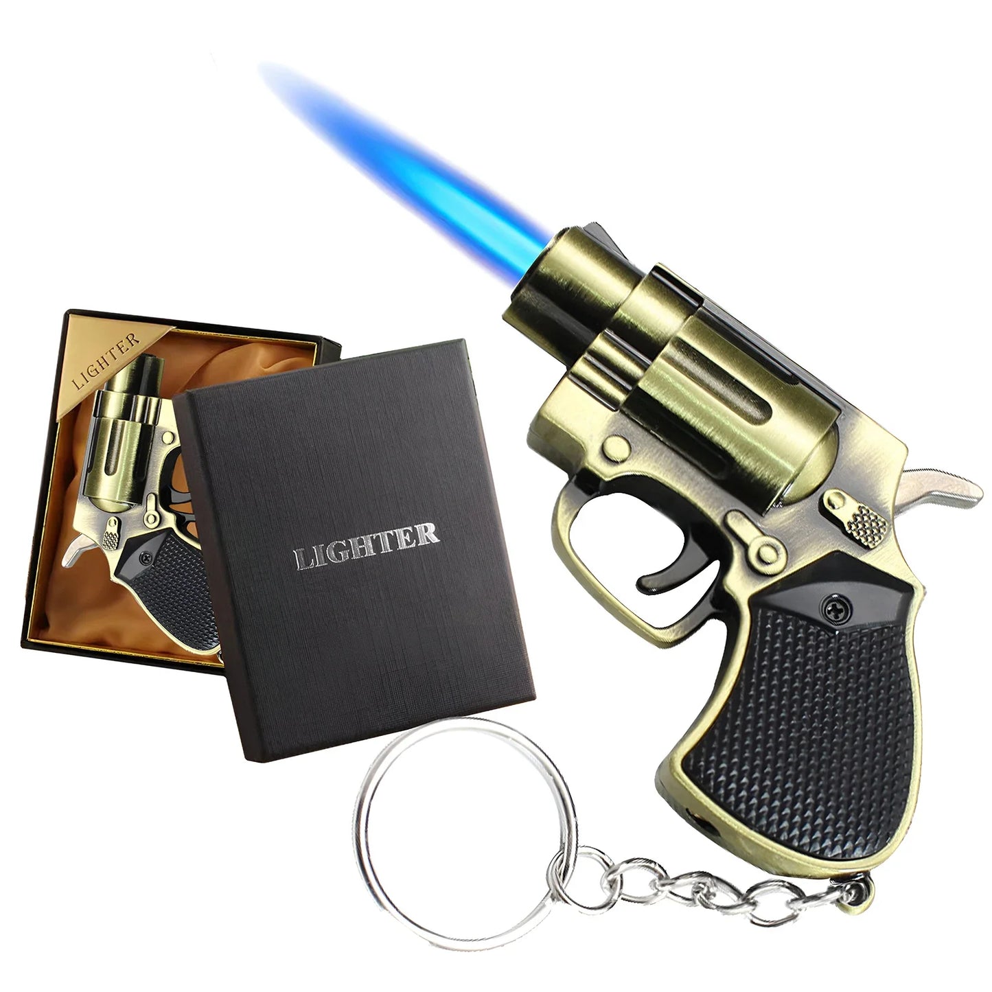 Cool Gun Shape Jet Flame Torch Lighter Adjustable Flame Windproof Refillable Butane for Cigar Gifts Outdoor (Without Butane Gas)
