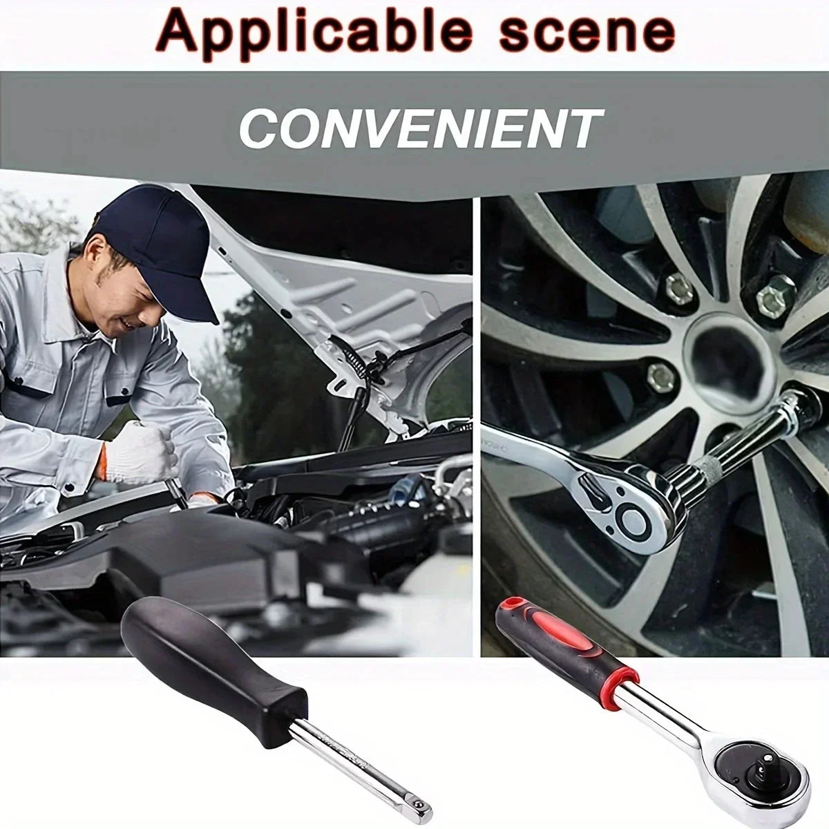 46-Piece Auto Repair Tool Kit, Combination Ratchet Wrench and Socket Set for Car Maintenance with Toolbox