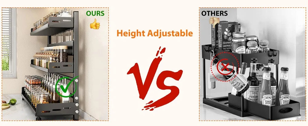 3-Tier Spice Storage Rack for Countertop, Adjustable Metal Kitchen Organizer Shelf for Cabinet & Pantry – Black