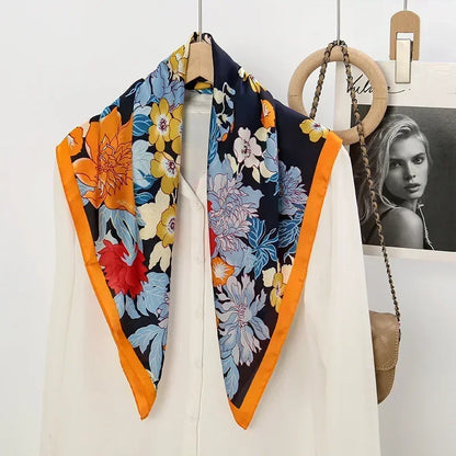 Luxury Printed Silk-Style Square Scarf for Women, Soft Satin Neckerchief Headband and Hair Ribbon, Fashion Hijab and Bag Accessory for Office and Daily Wear