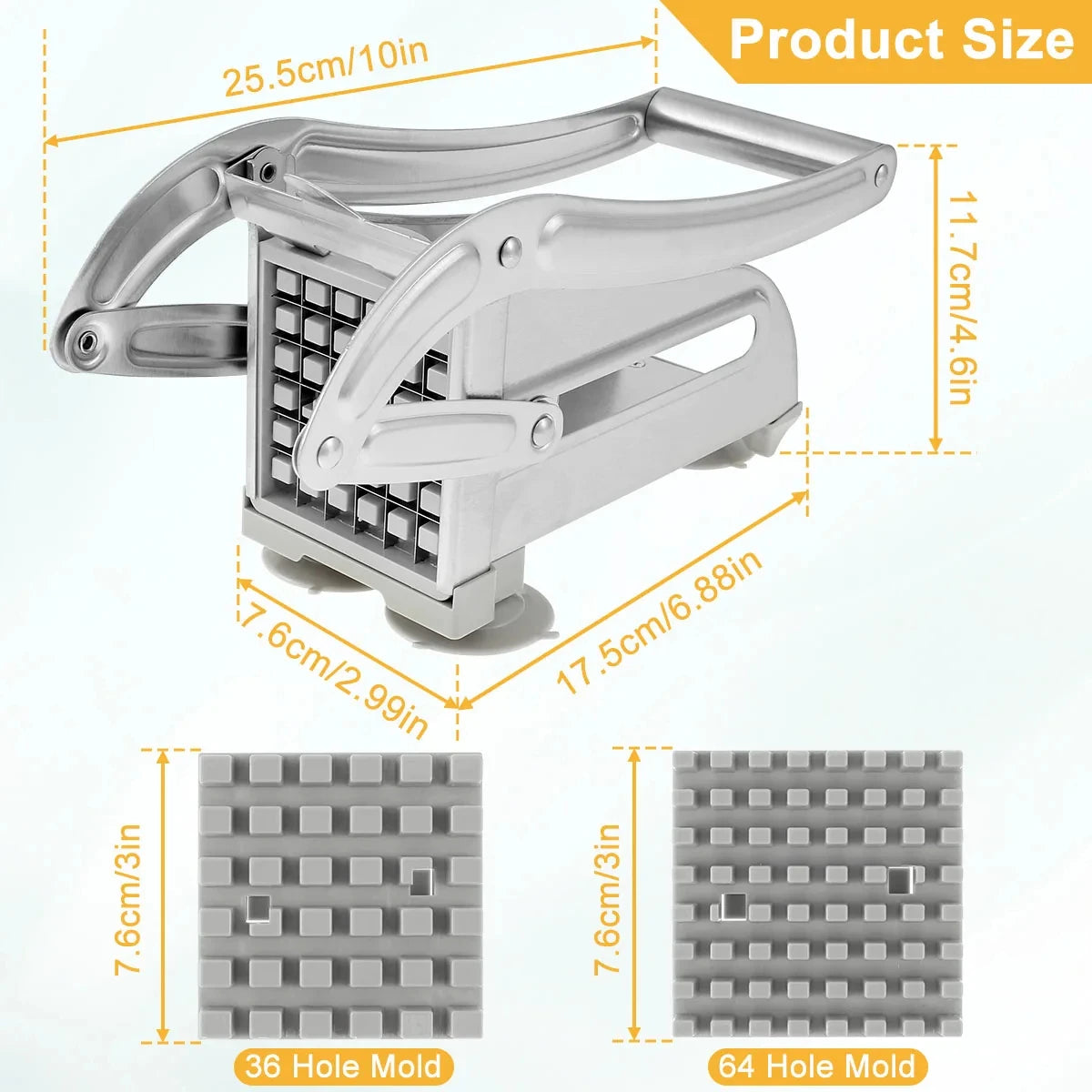 Stainless Steel Manual Potato Cutter, French Fries & Chips Slicer, Vertical Meat Chopper & Dicer Cutting Tool