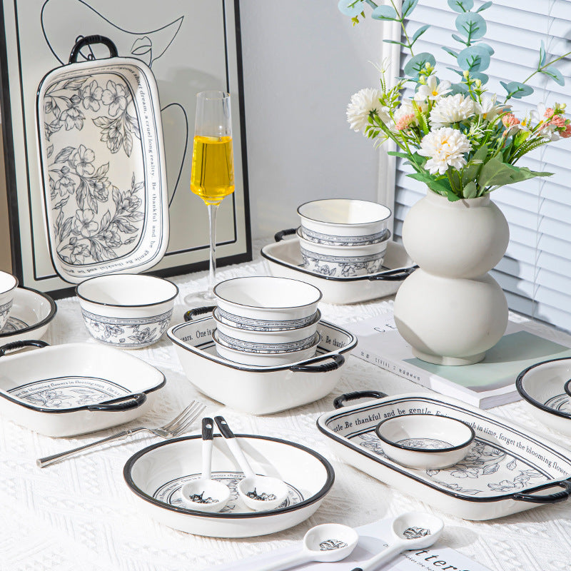 20PCS Porcelain Dinnerware Set for 4, Lucky Pattern Ceramic Tableware Gift Box with Bowls, Plates & Cutlery