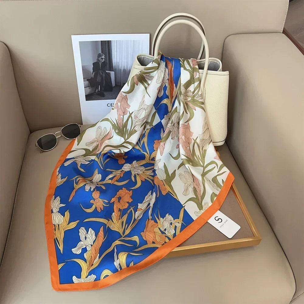 Luxury Printed Silk-Style Square Scarf for Women, Soft Satin Neckerchief Headband and Hair Ribbon, Fashion Hijab and Bag Accessory for Office and Daily Wear