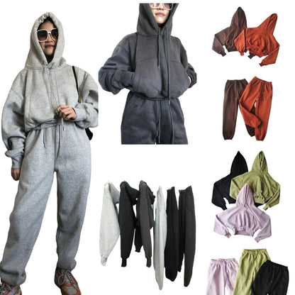 Women’s Fleece Hoodie and Jogger Pants 2-Piece Tracksuit Set, Warm Solid Color Sweat Suit for Fall and Winter Casual Sports Outfit
