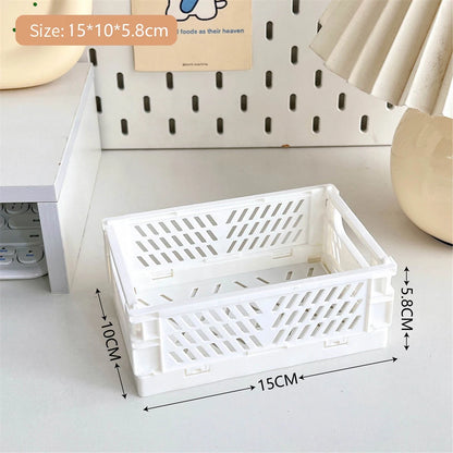Collapsible Plastic Crate – Folding Storage Box Basket for Desktop, Cosmetics & Home Organization