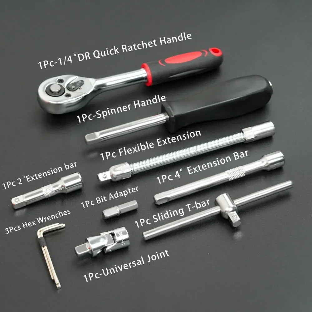 46-Piece Auto Repair Tool Kit, Combination Ratchet Wrench and Socket Set for Car Maintenance with Toolbox