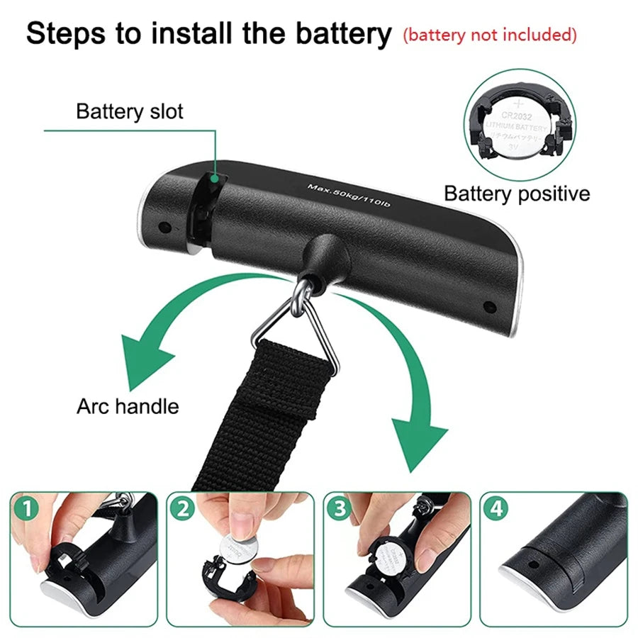 Portable Digital Luggage Scale with LCD Display, 50kg / 110lb Electronic Hanging Suitcase Scale, Travel Baggage Weight Checker with Temperature Display